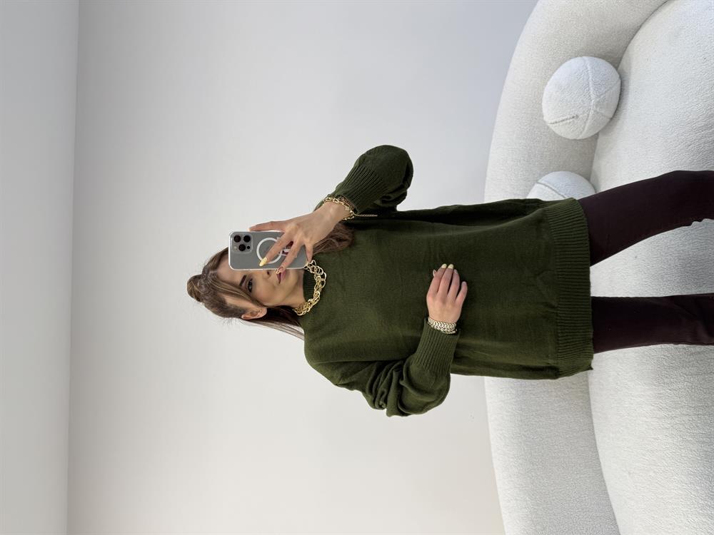 BİSİKLET YAKA BASİC KAZAK HAKİ YEŞİL