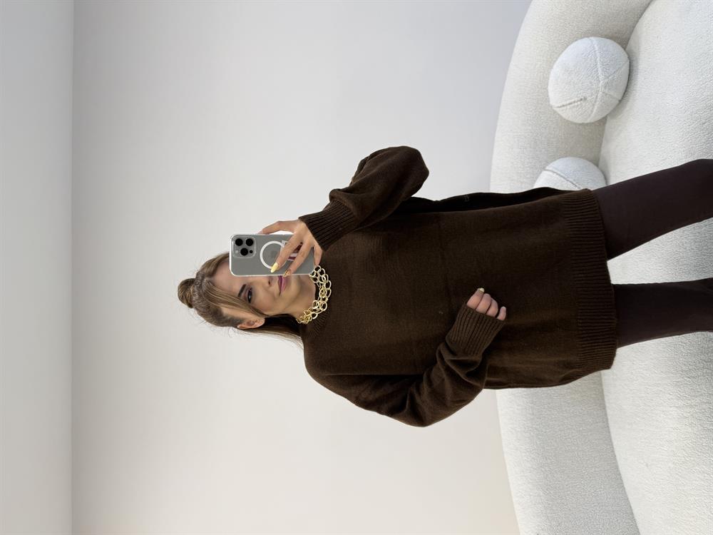 BİSİKLET YAKA BASİC KAZAK KAHVE