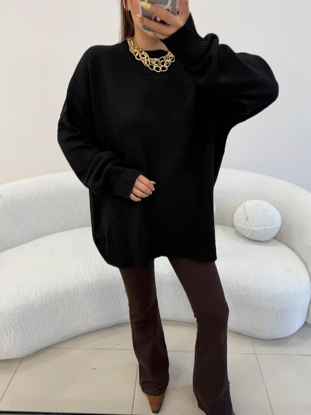 BİSİKLET YAKA BASİC KAZAK SİYAH