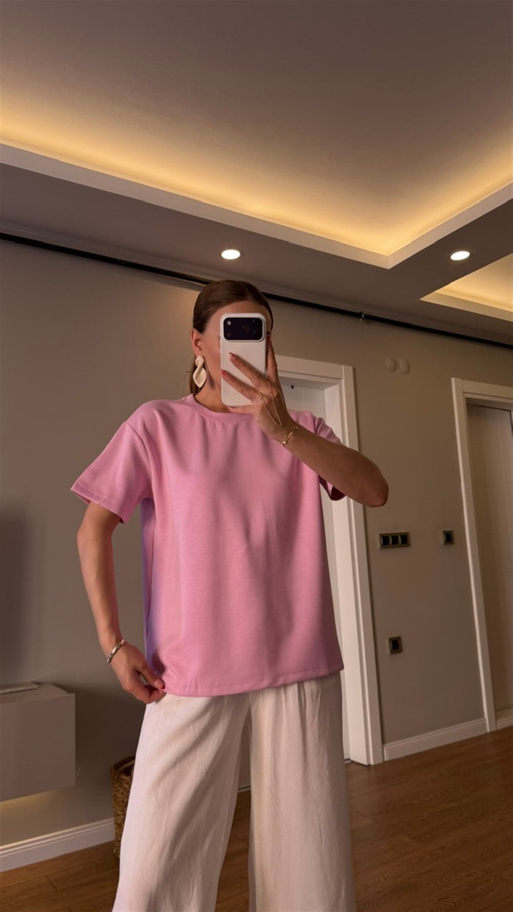 BİSİKLET YAKA BASİC TSHIRT PEMBE