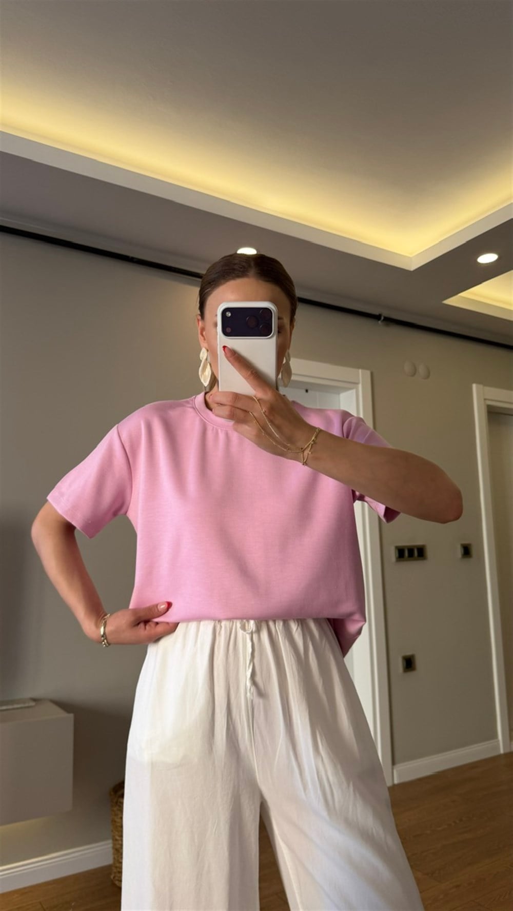BİSİKLET YAKA BASİC TSHIRT PEMBE