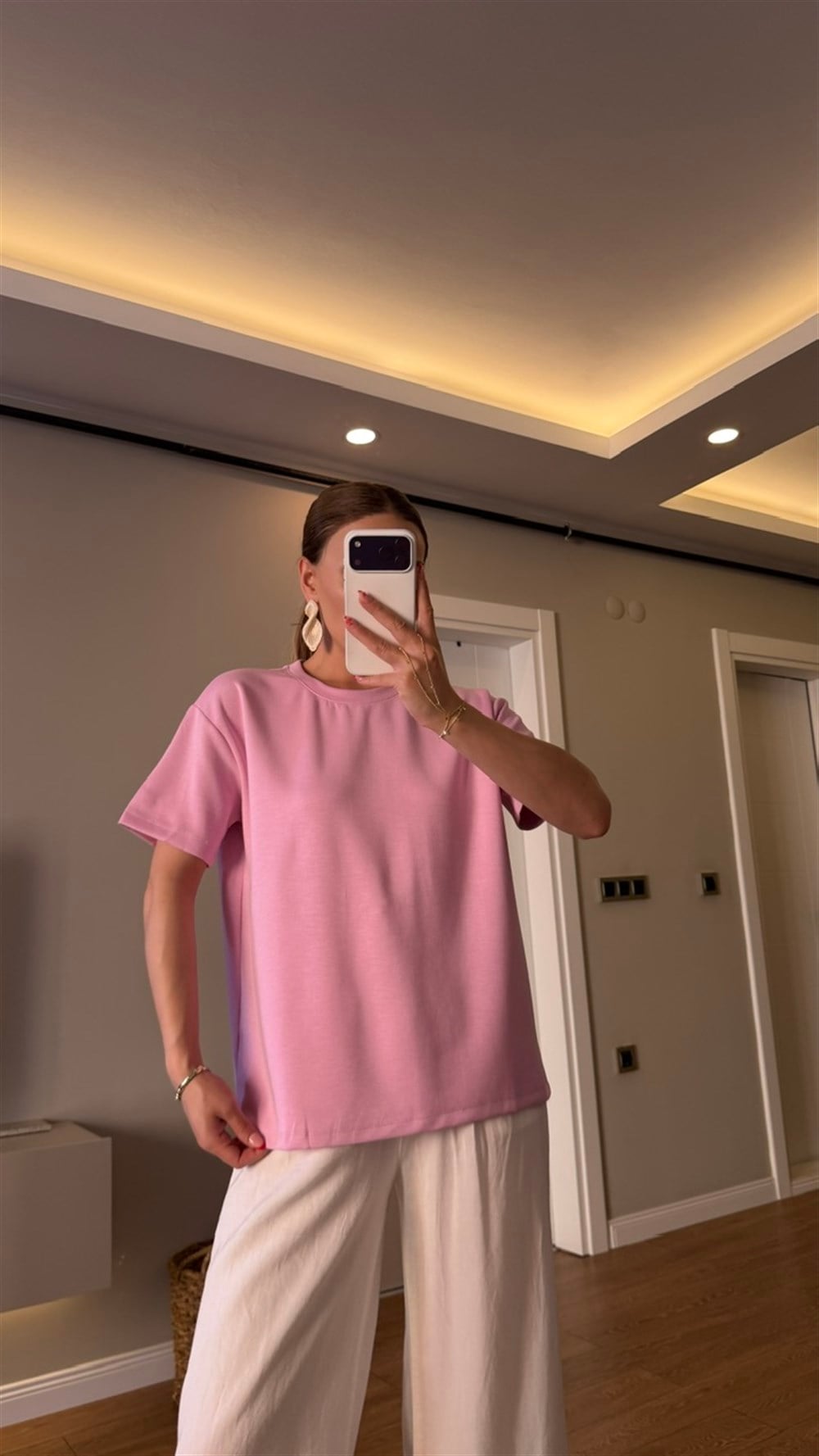 BİSİKLET YAKA BASİC TSHIRT PEMBE