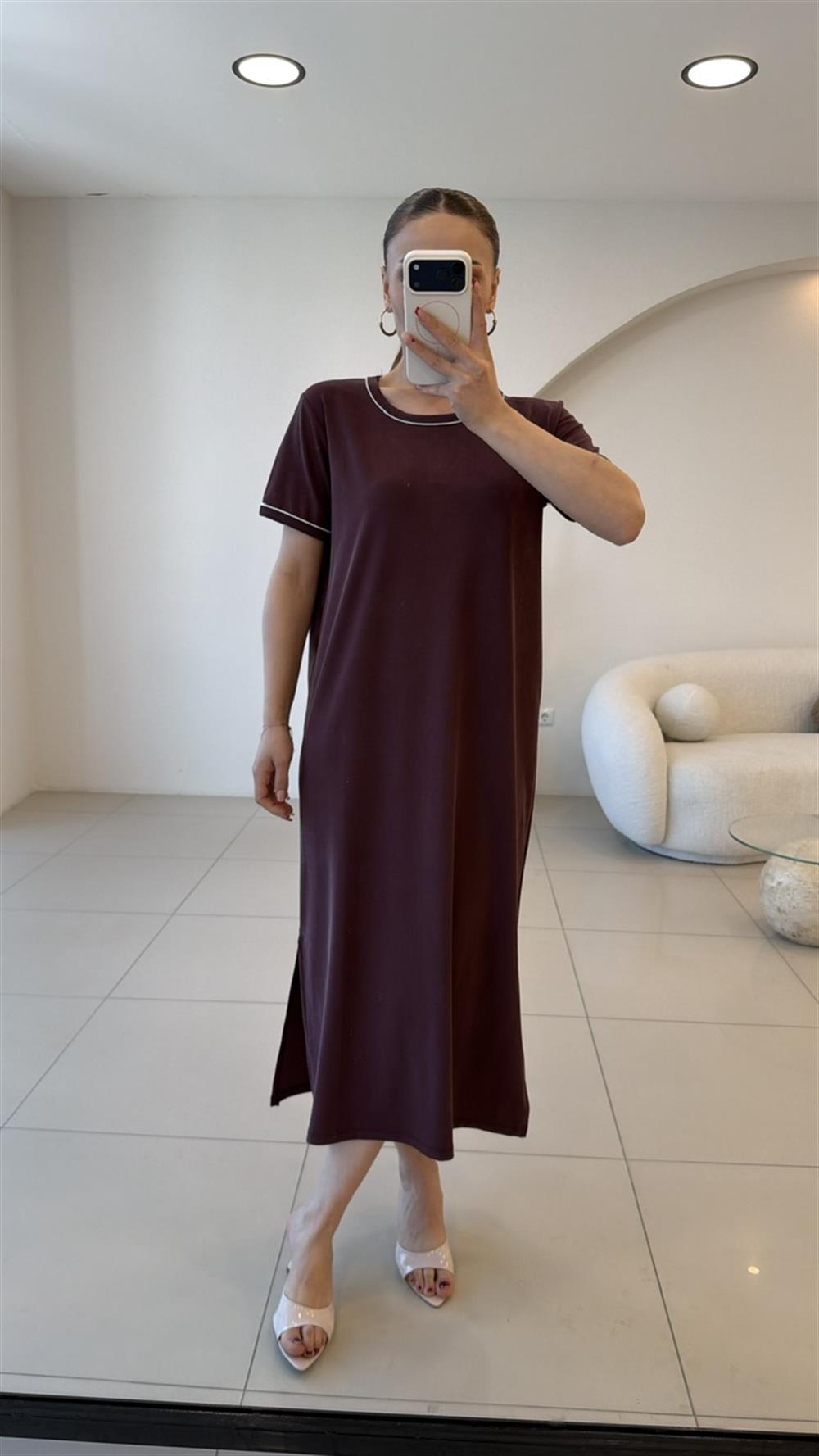 BİSİKLET YAKA PİKE BASİC ELBİSE MÜRDÜM