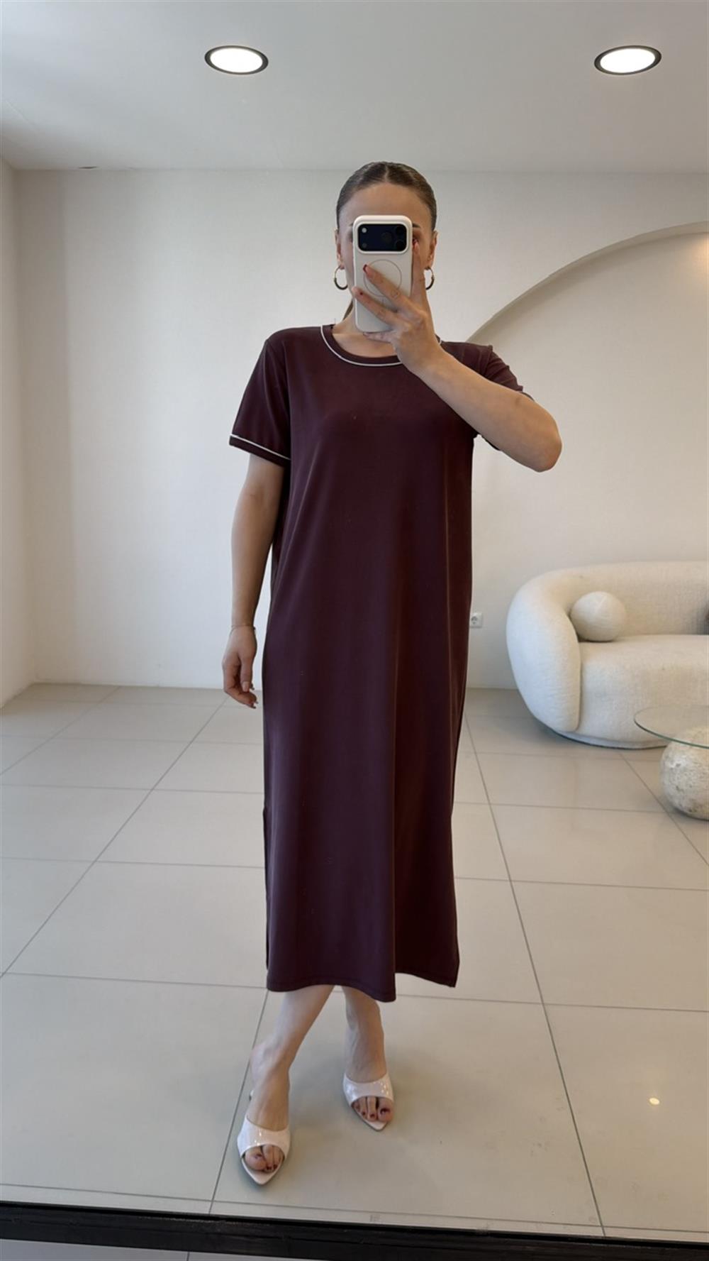 BİSİKLET YAKA PİKE BASİC ELBİSE MÜRDÜM