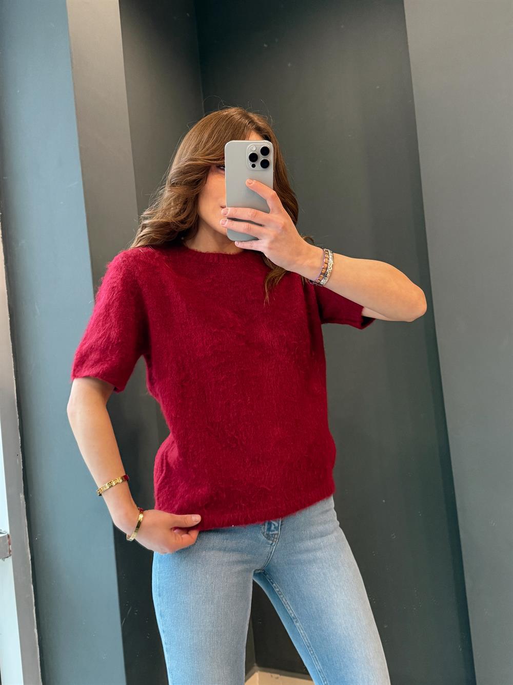 Bi̇si̇klet Yaka Sakalli Kisa Kol Tri̇ko Bordo