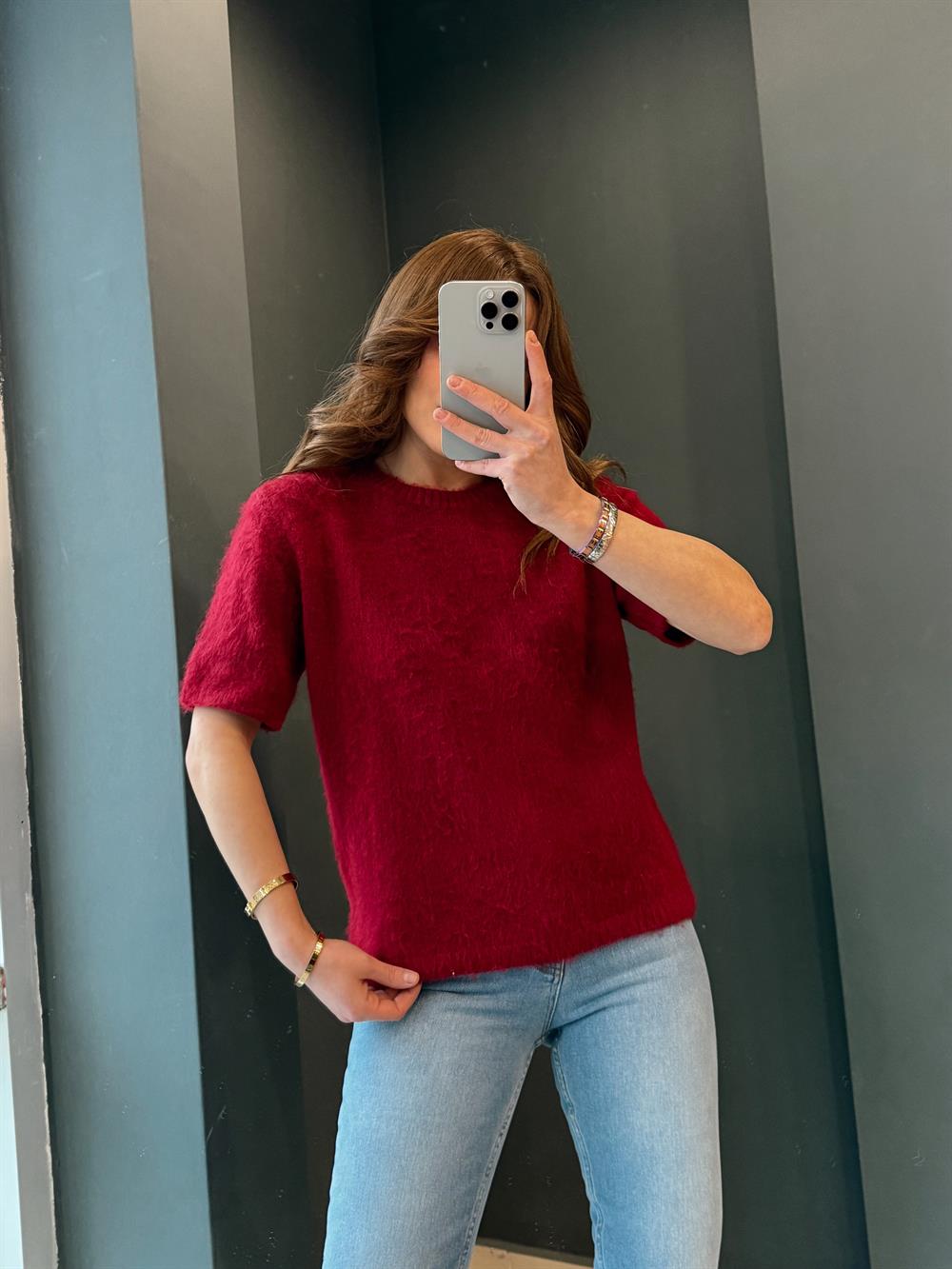 Bi̇si̇klet Yaka Sakalli Kisa Kol Tri̇ko Bordo