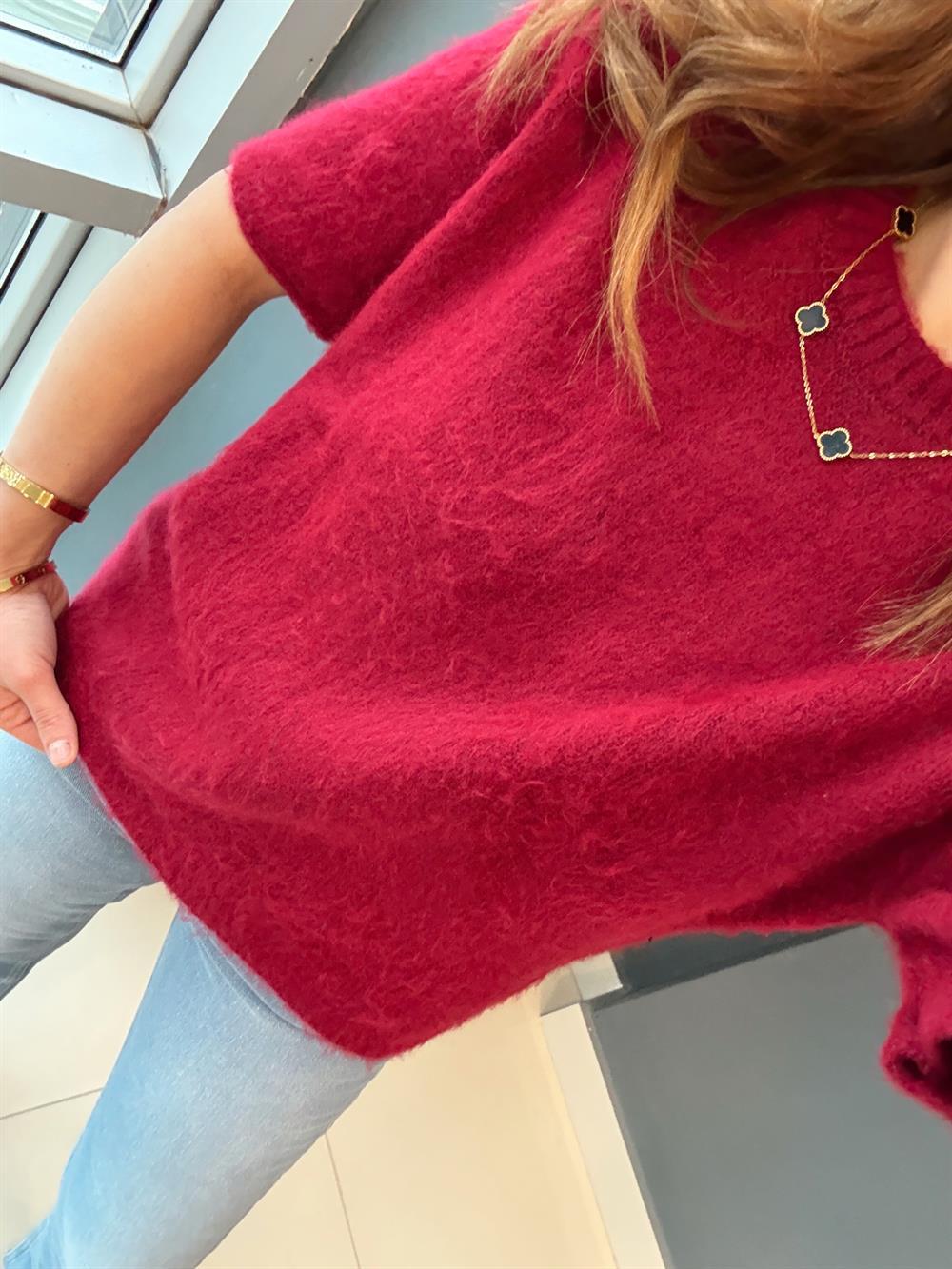 Bi̇si̇klet Yaka Sakalli Kisa Kol Tri̇ko Bordo