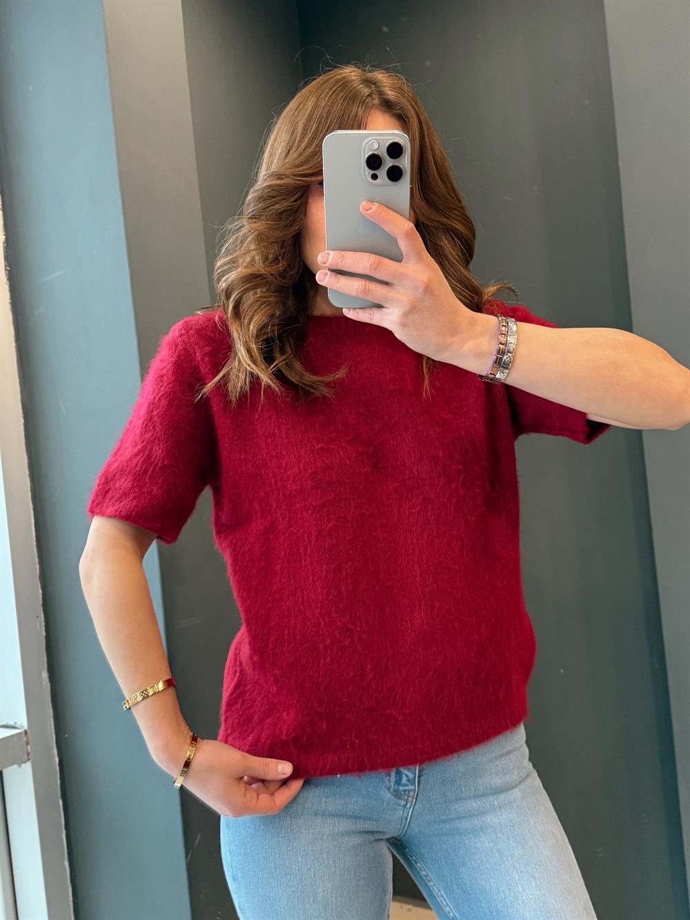 Bi̇si̇klet Yaka Sakalli Kisa Kol Tri̇ko Bordo