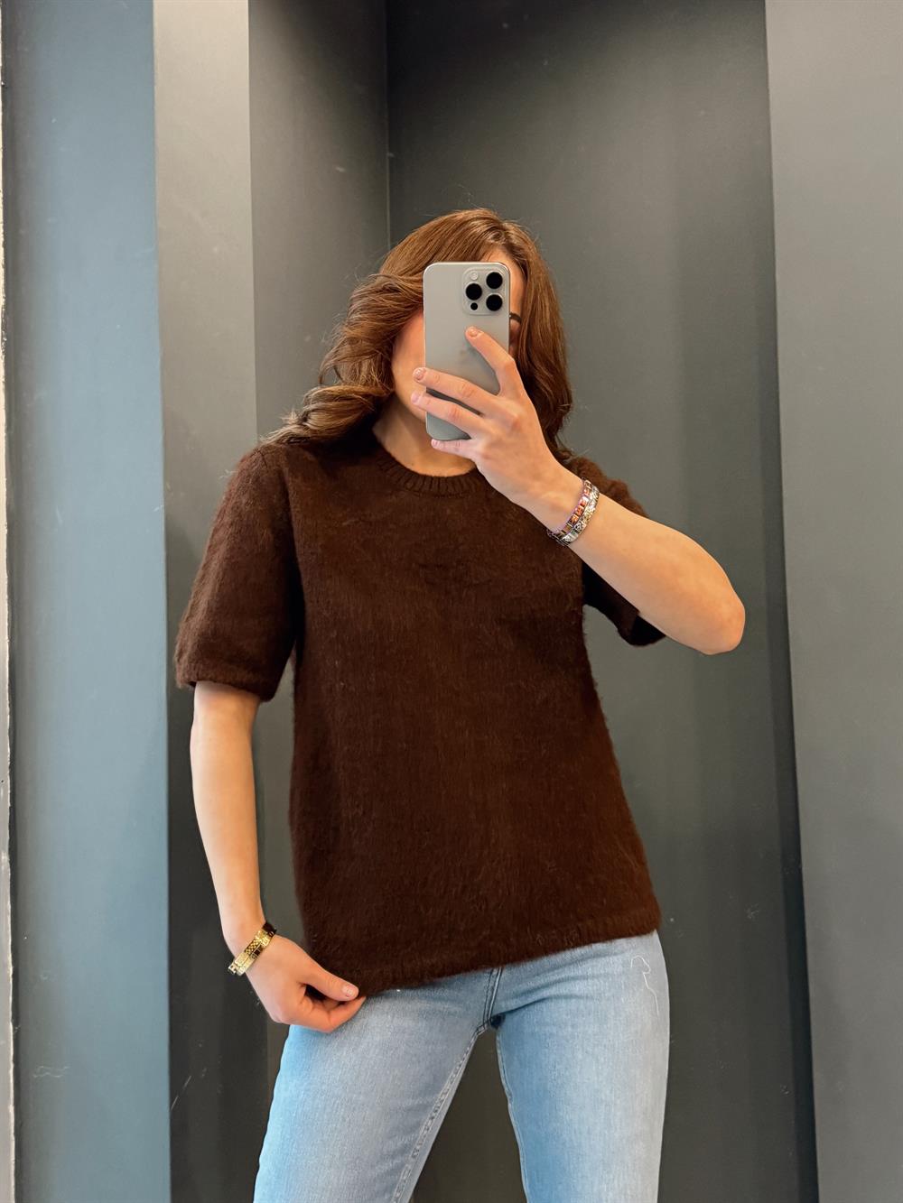 Bi̇si̇klet Yaka Sakalli Kisa Kol Tri̇ko Kahve