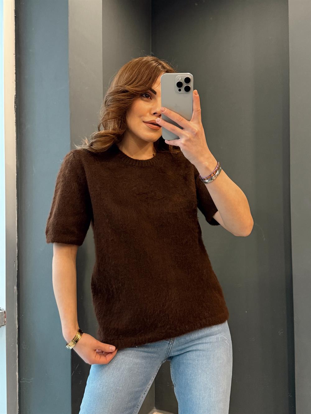 Bi̇si̇klet Yaka Sakalli Kisa Kol Tri̇ko Kahve