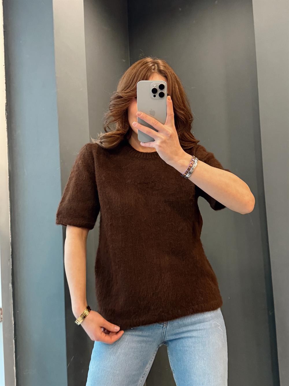 Bi̇si̇klet Yaka Sakalli Kisa Kol Tri̇ko Kahve