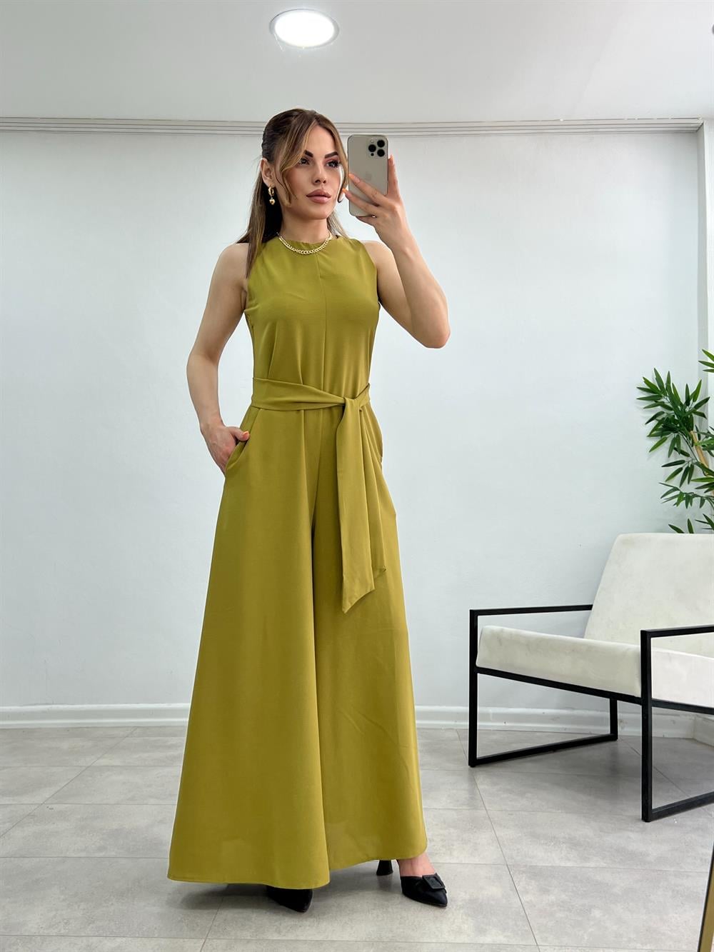 Bol Paça Kuşakli Tulum Oli̇v Yeşi̇li̇