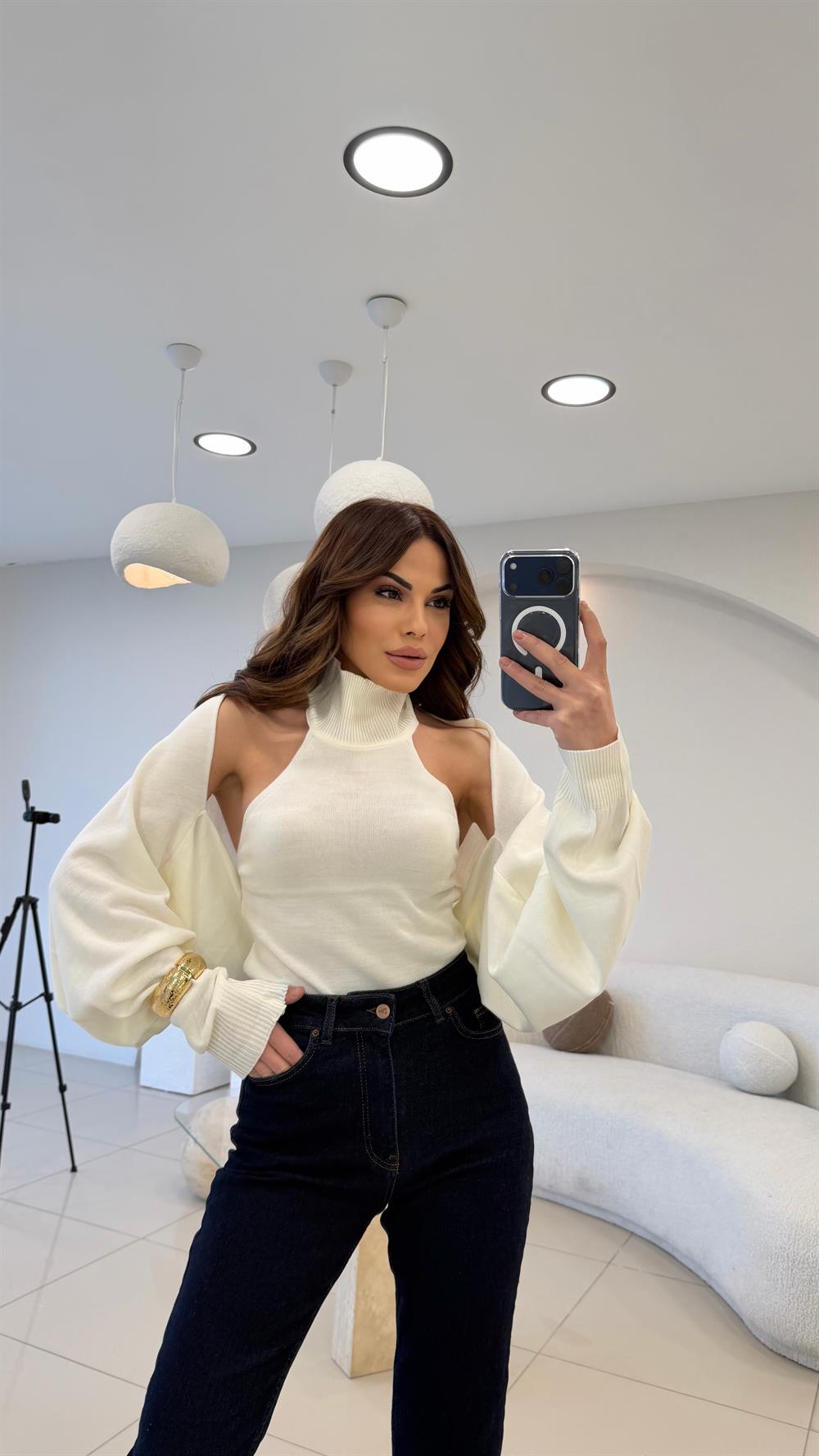 BOLERO DETAYLI TRİKO EKRU