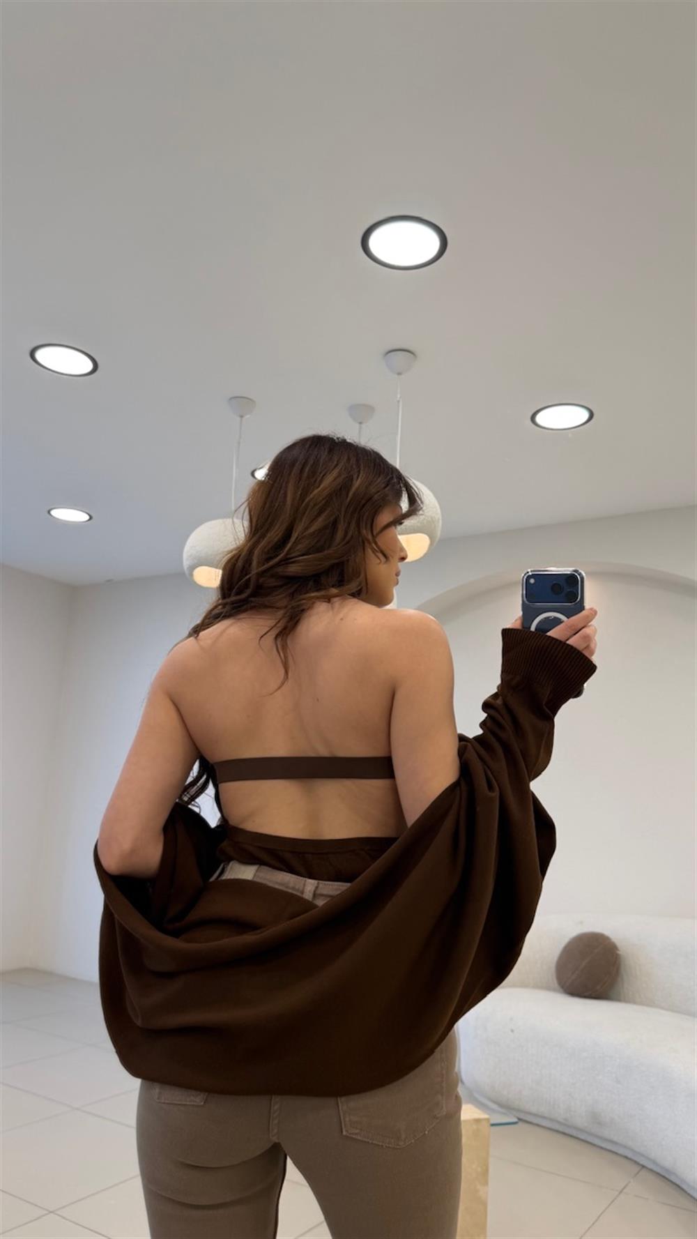 BOLERO DETAYLI TRİKO KAHVE