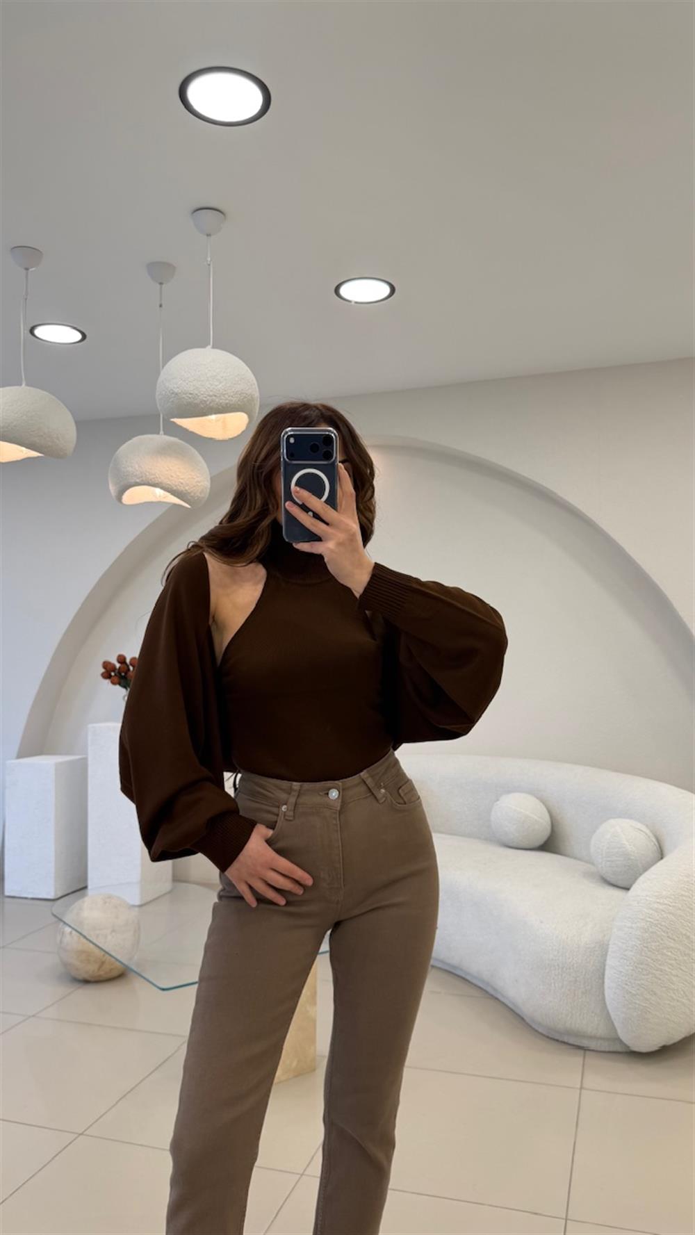 BOLERO DETAYLI TRİKO KAHVE