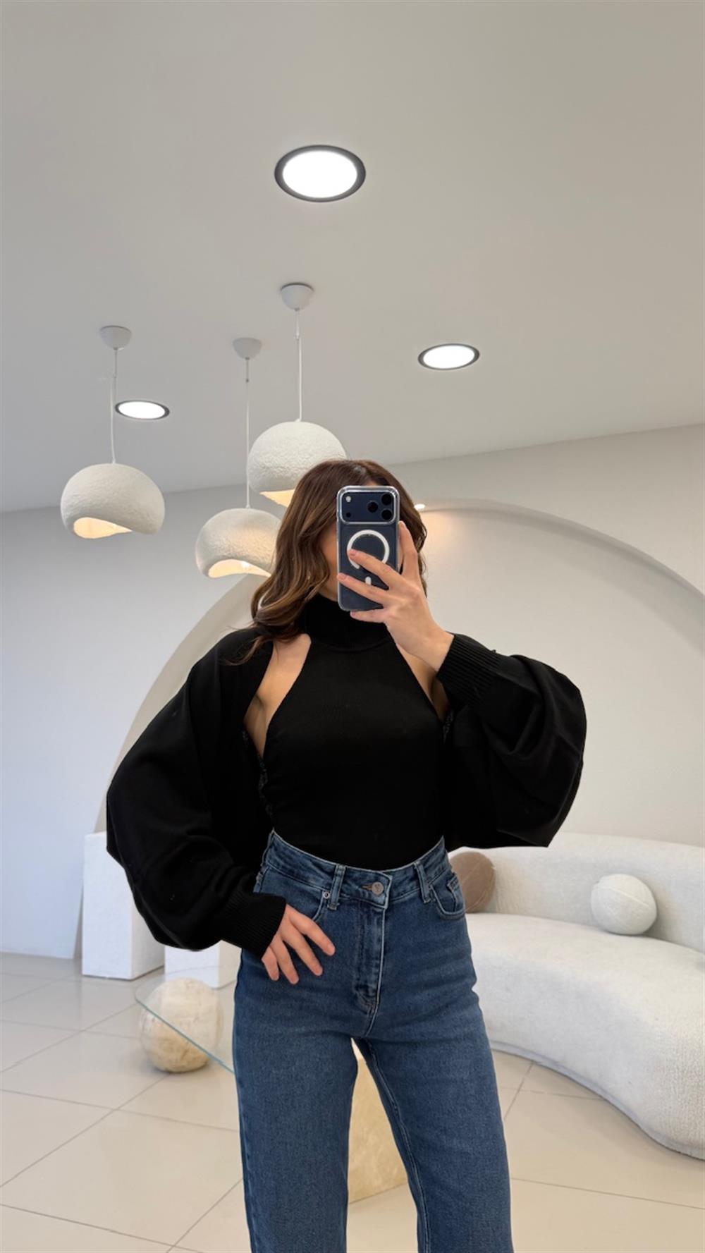 BOLERO DETAYLI TRİKO SİYAH 