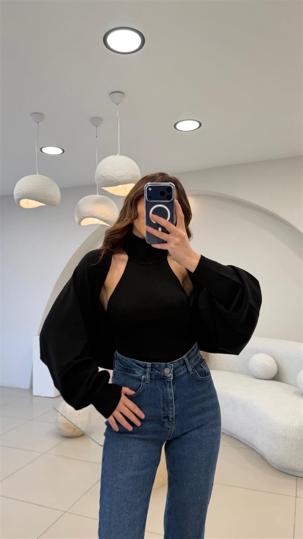 BOLERO DETAYLI TRİKO SİYAH 