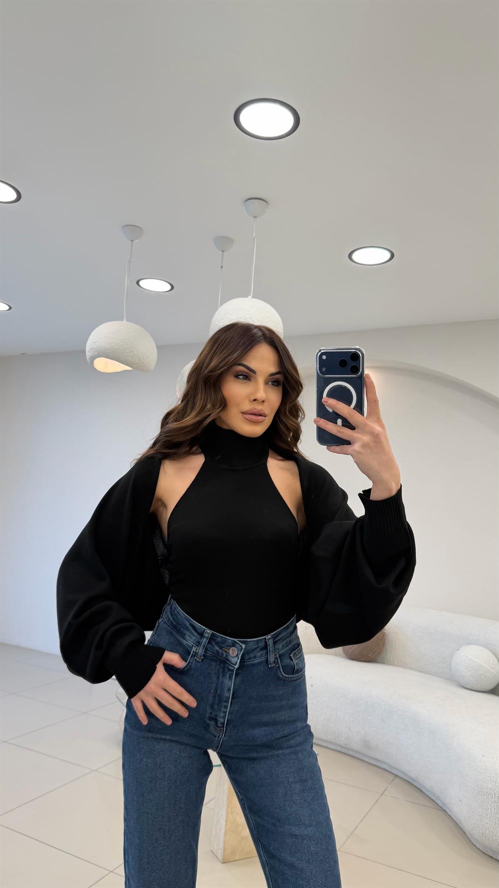 BOLERO DETAYLI TRİKO SİYAH 