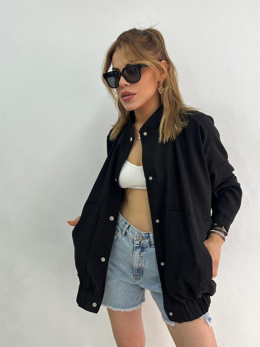 Bomber Keten Ceket Si̇yah