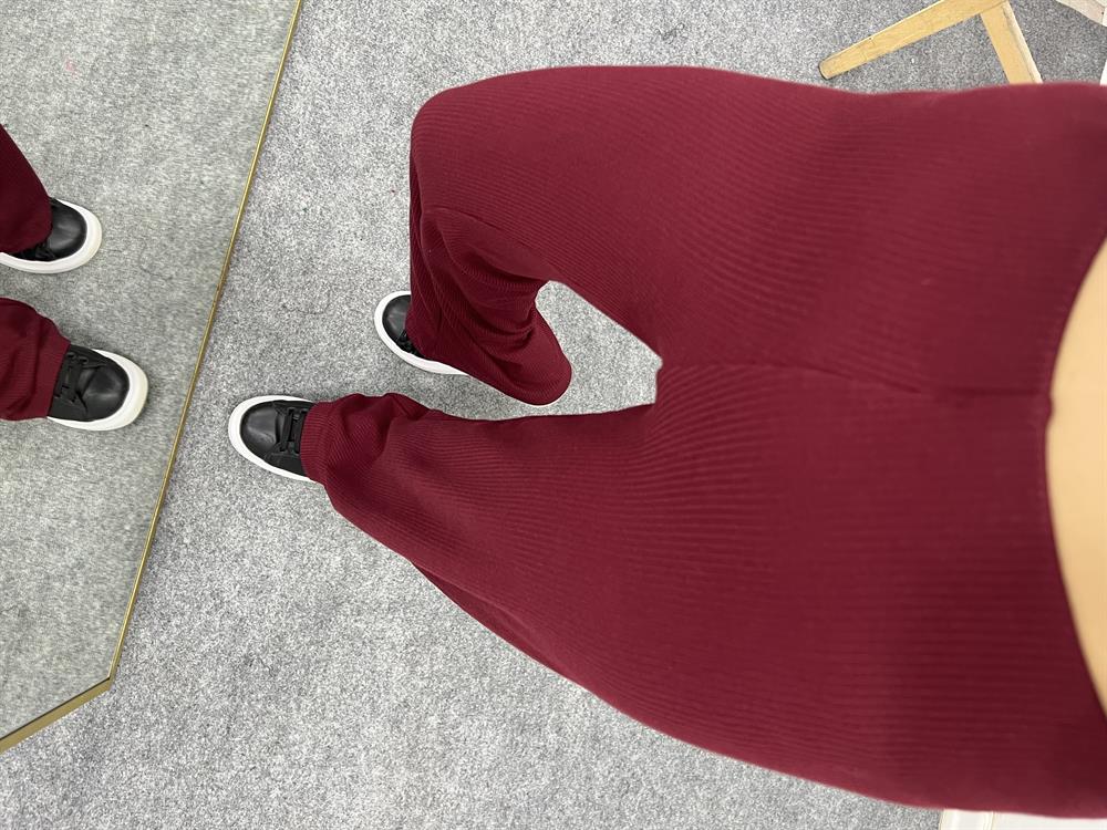 Bordo Fi̇ti̇lli̇ Bol Paça Pantolon