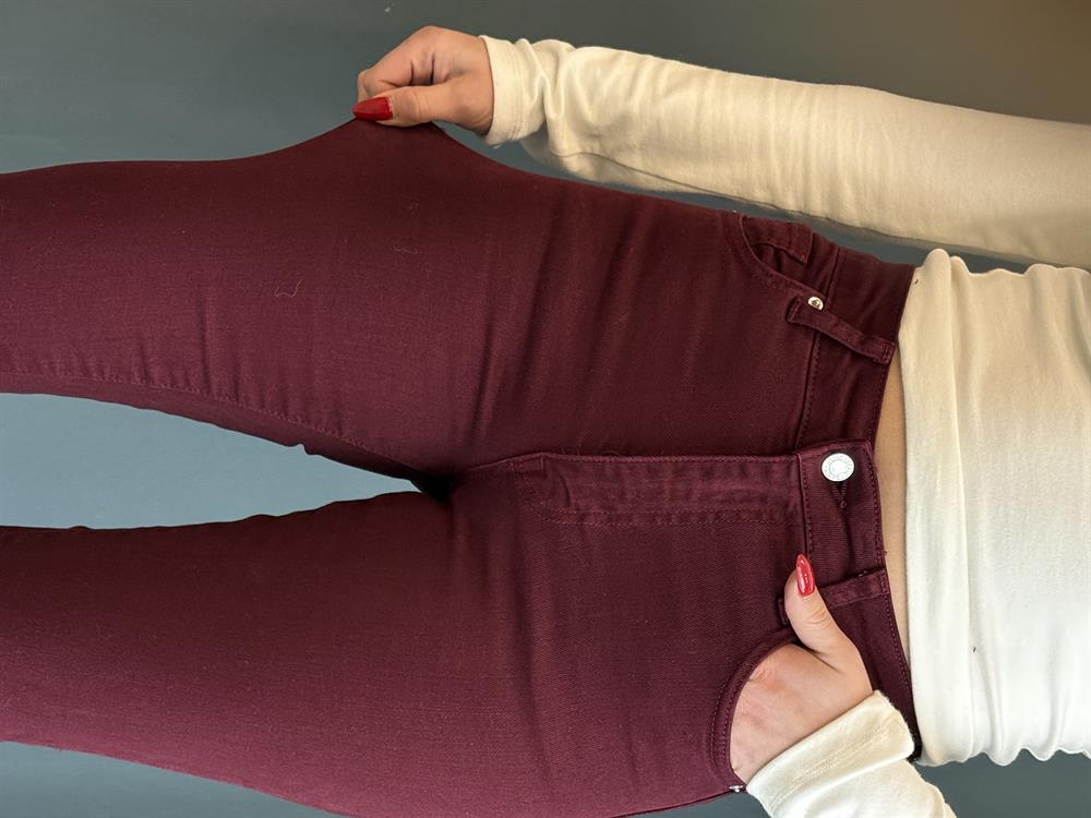 İspanyol Paça Toparlayici Pantolon Bordo