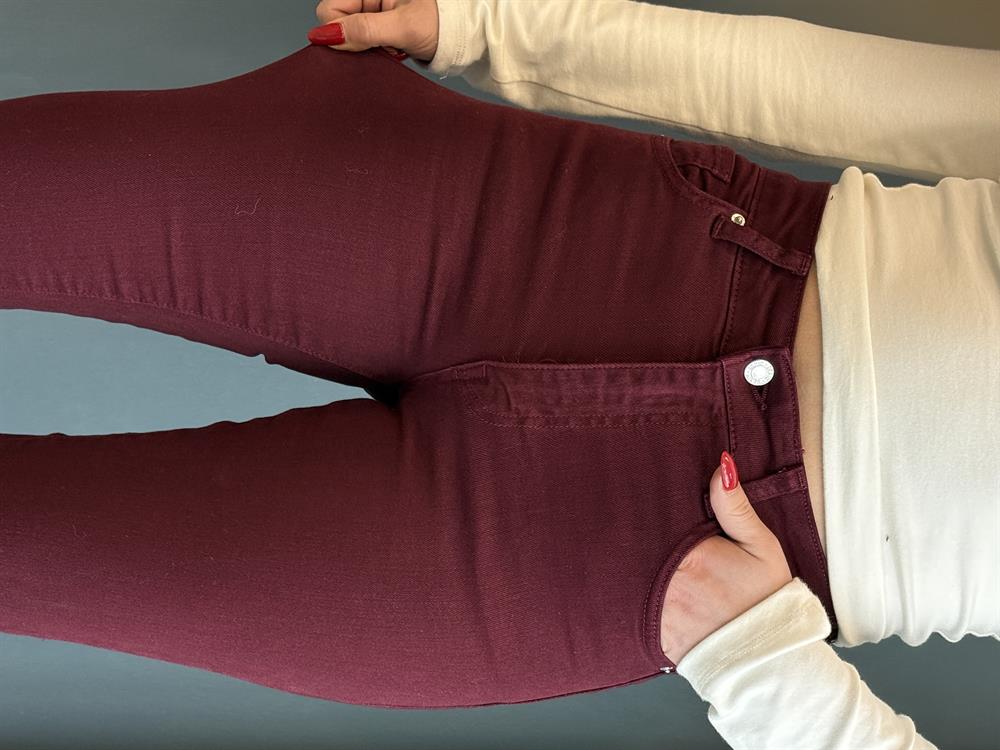 İspanyol Paça Toparlayici Pantolon Bordo