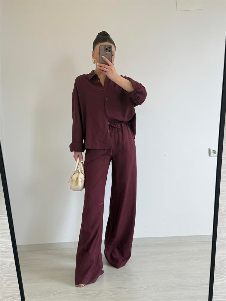 BORDO KETEN GÖMLEK PANTOLON TAKIM
