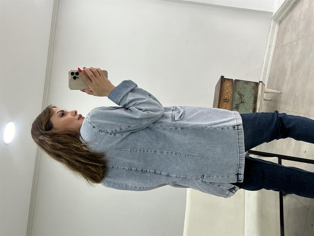 Broş Detayli Blazer Deni̇m Ceket Buz Mavi̇