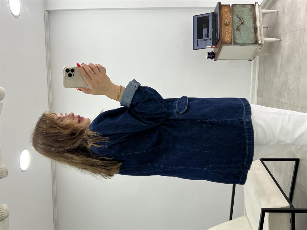 Broş Detayli Blazer Deni̇m Ceket Laci̇vert