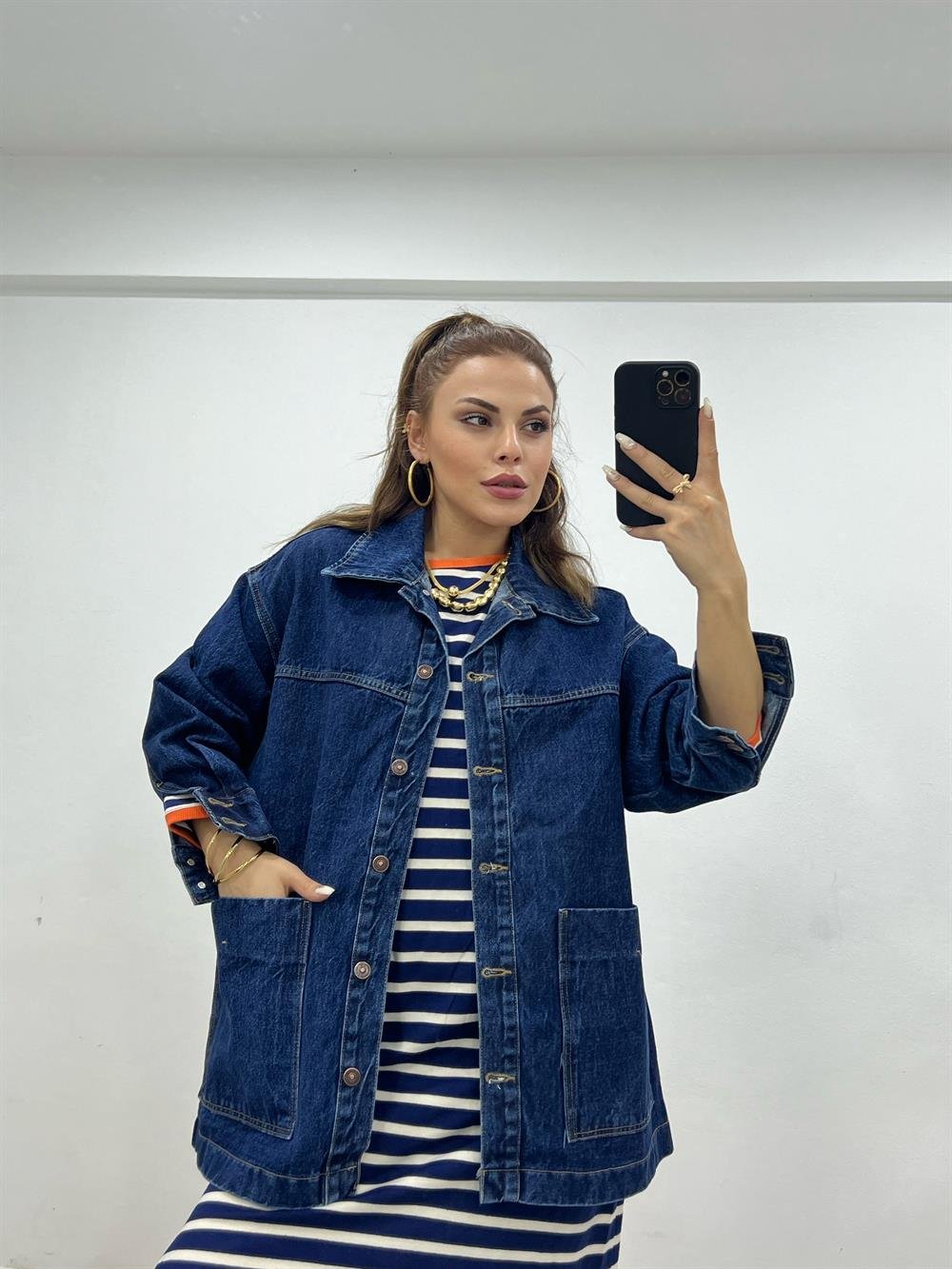 Büyük Cepli̇ Kot Ceket