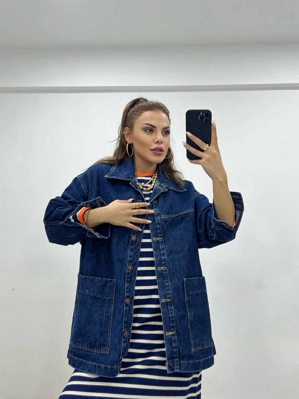 Büyük Cepli̇ Kot Ceket