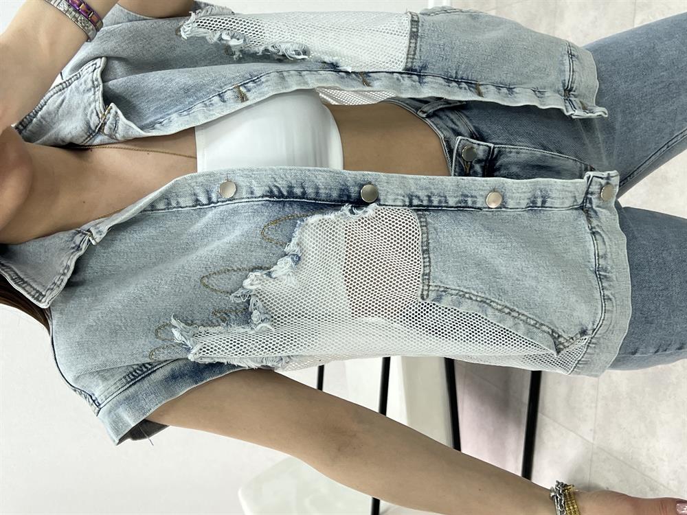 Buz Mavi̇ Fi̇le Detayli Yelek