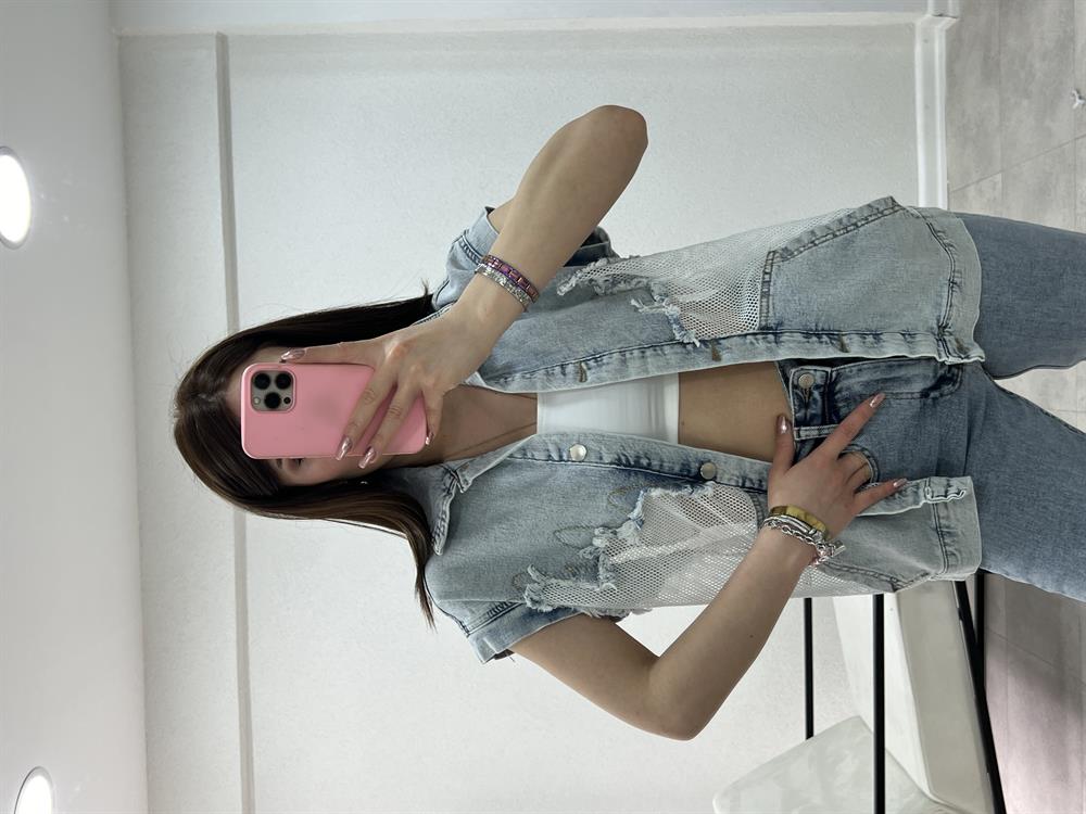 Buz Mavi̇ Fi̇le Detayli Yelek