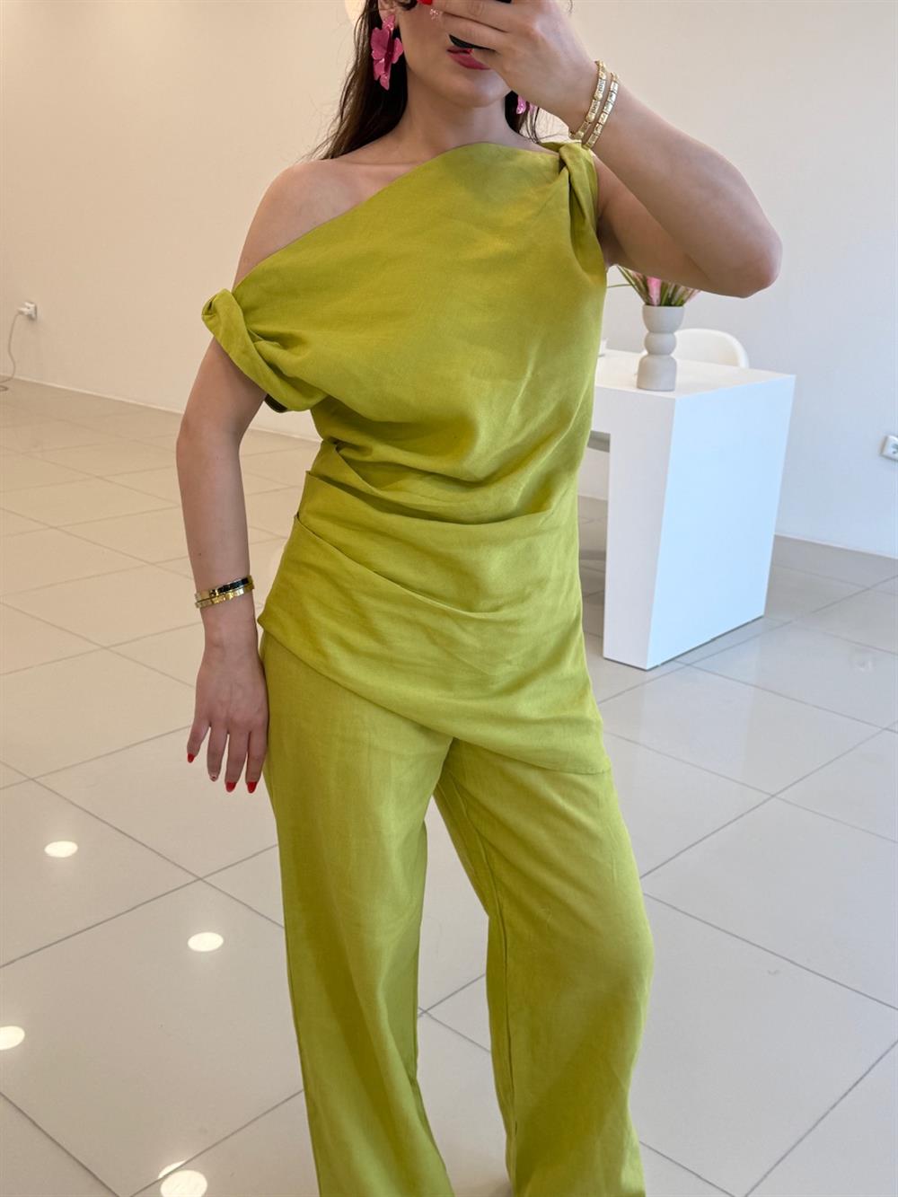 BÜZGÜLÜ KETEN İKİLİ TAKIM YEŞİL