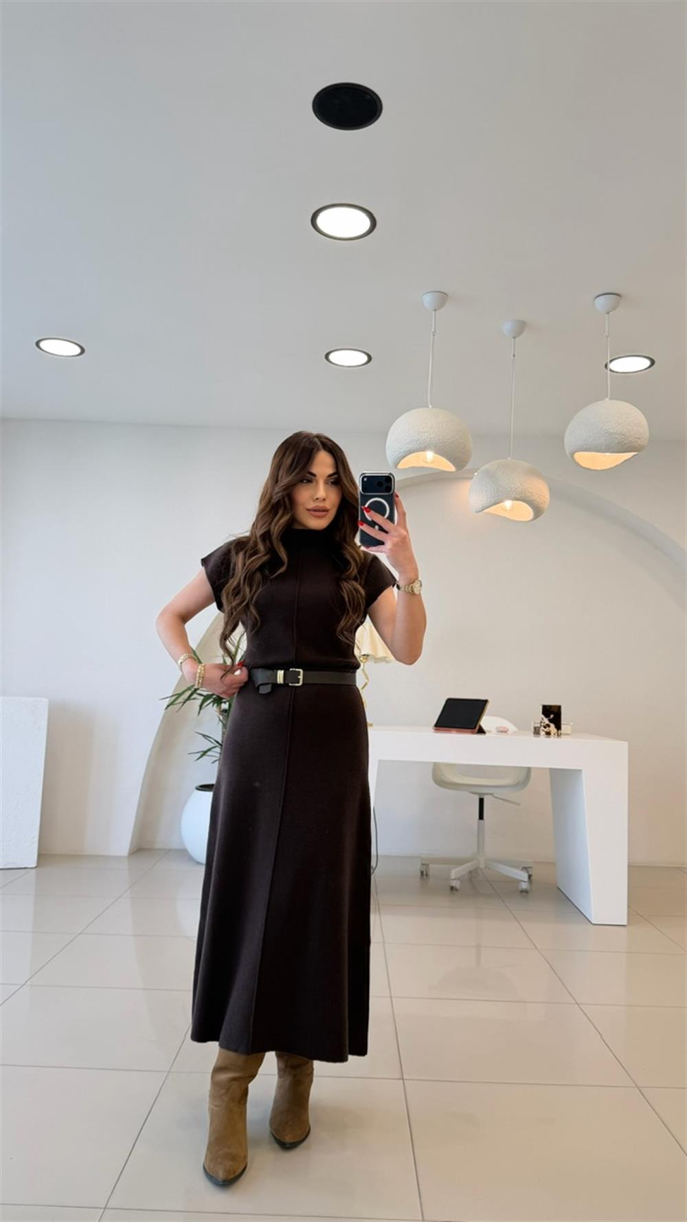 ÇELİK ÖRGÜ İKİLİ ETEKLİ TAKIM KAHVE 