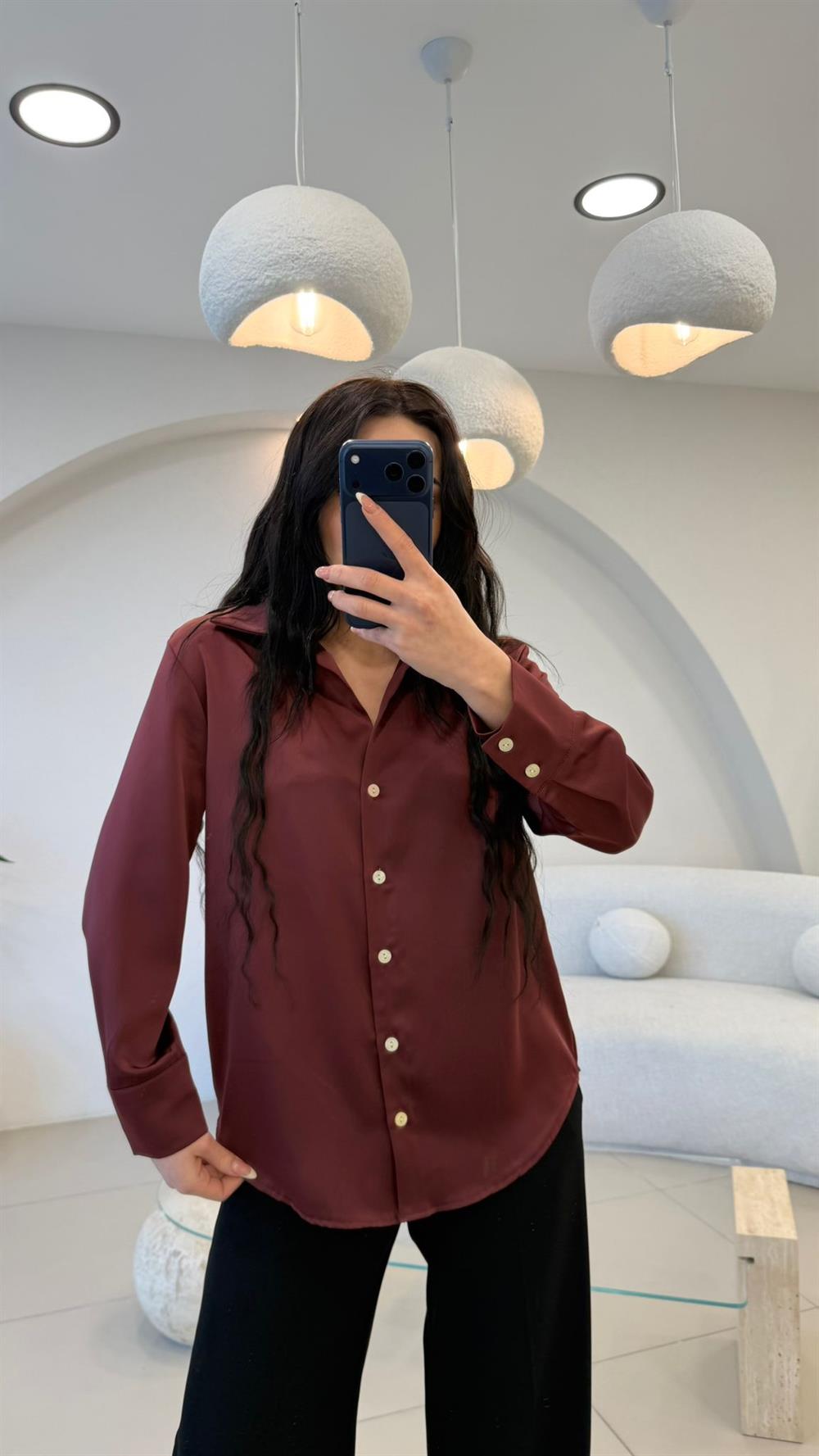 ÇİFT MANŞET TOK KUMAŞ SATEN GÖMLEK BORDO