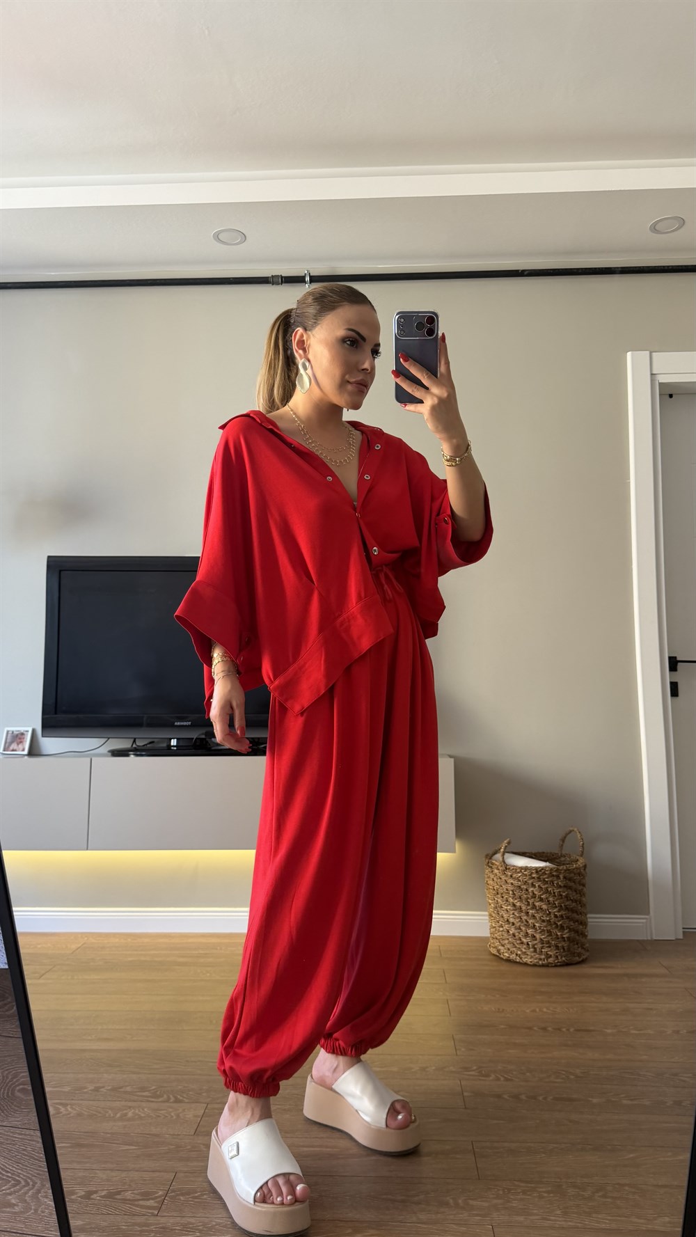 Çıtçıt Detaylı Modal Takım Kırmızı