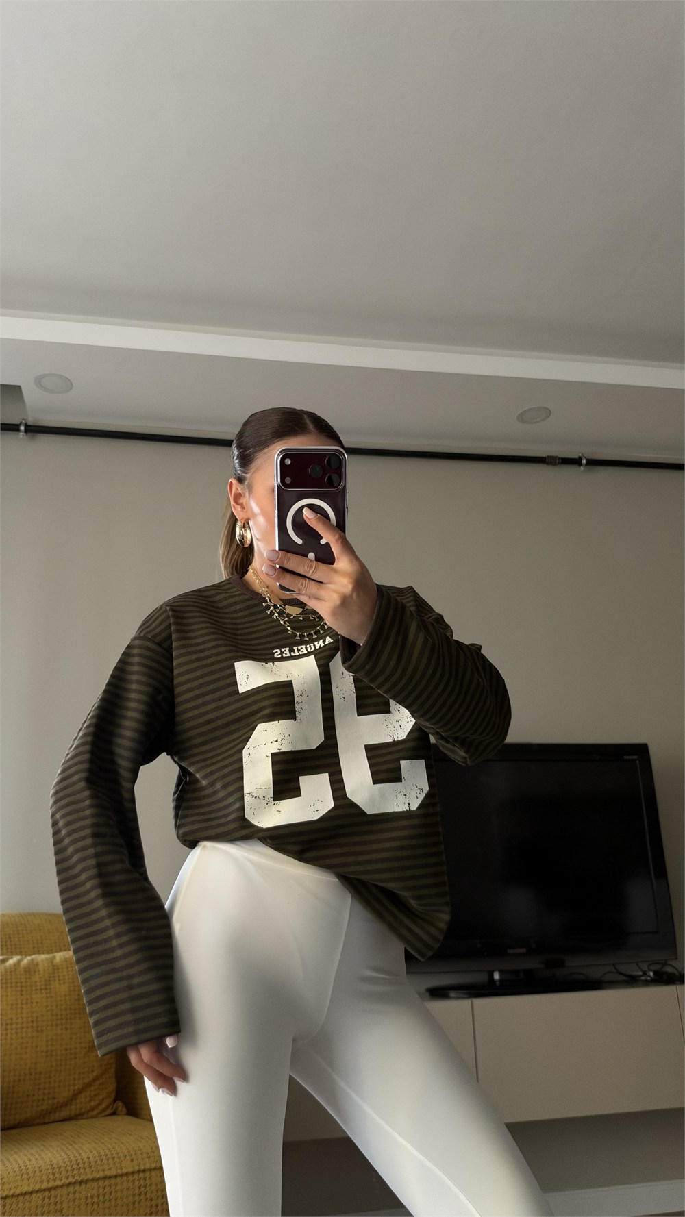 Çizgili Basic  Sweat 95 Kahve