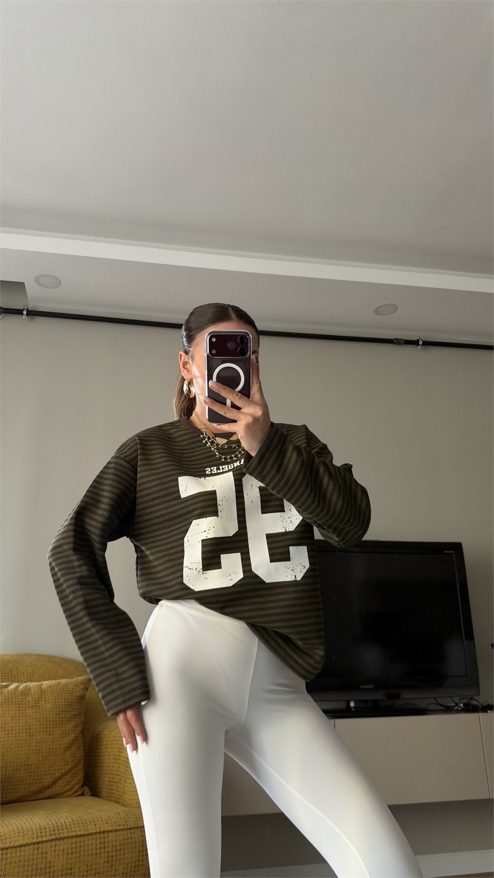 Çizgili Basic  Sweat 95 Kahve
