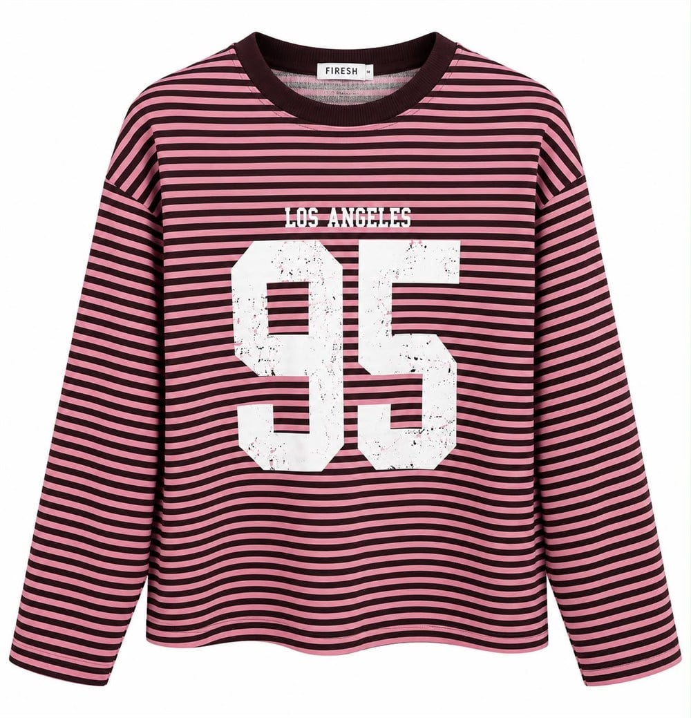 Çizgili Basic  Sweat 95 Pembe