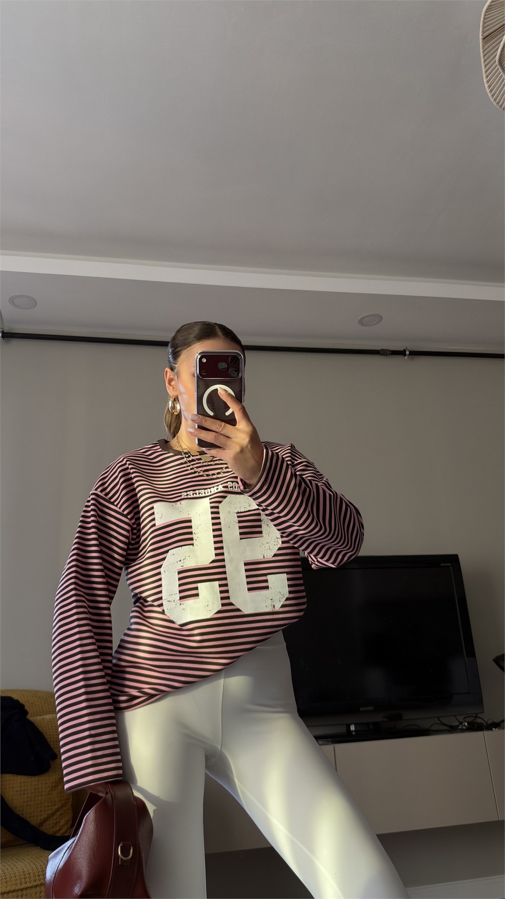Çizgili Basic  Sweat 95 Pembe