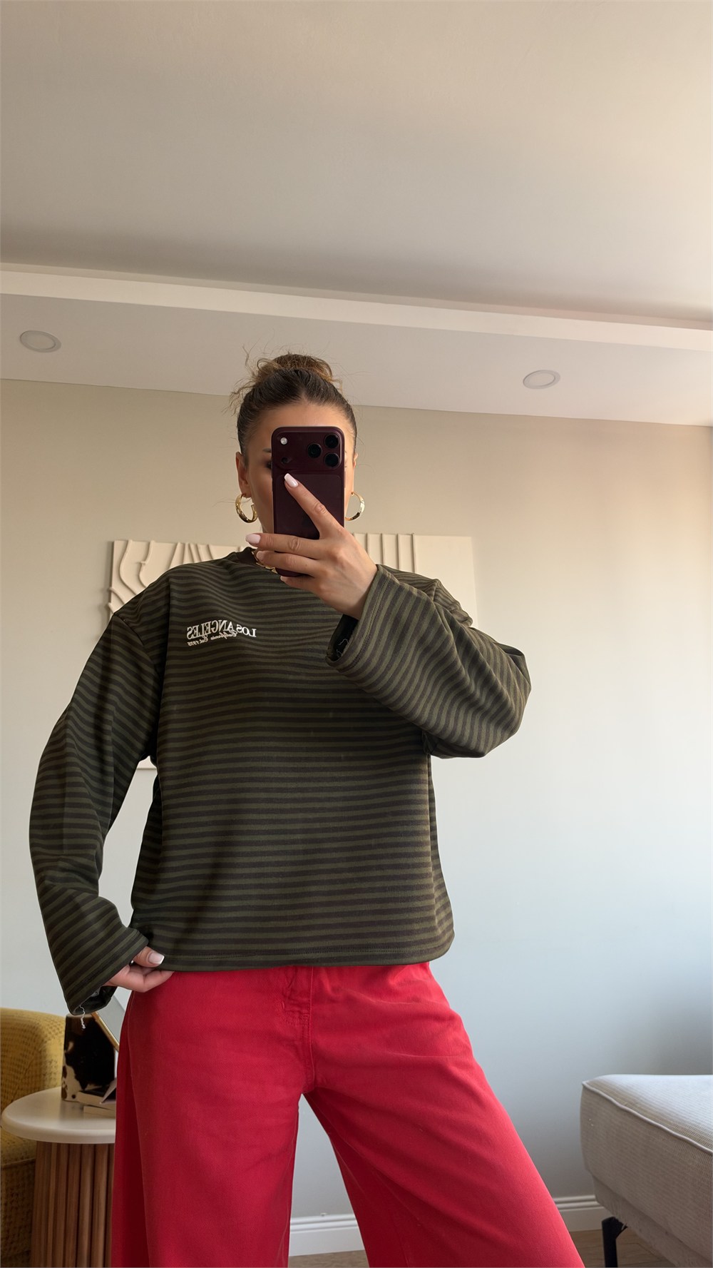 Çizgili Basic  Sweat Los 75 Kahve