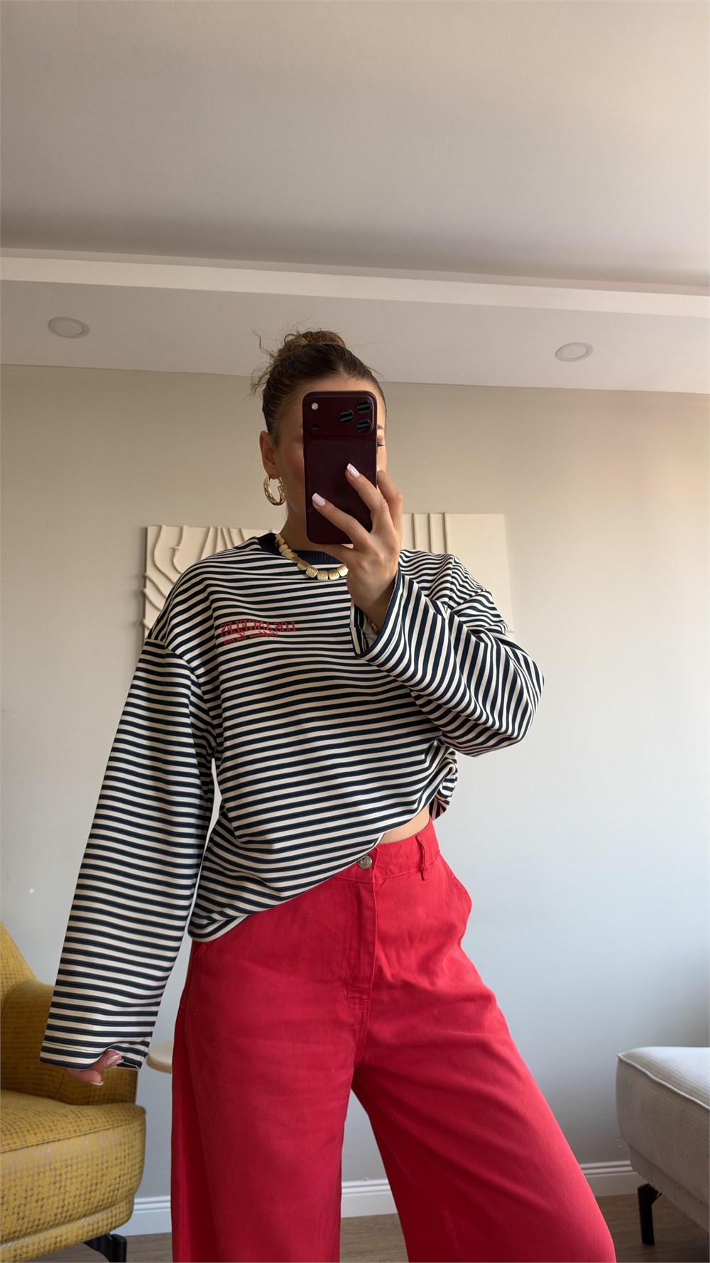 Çizgili Basic  Sweat Los 75 Lacivert