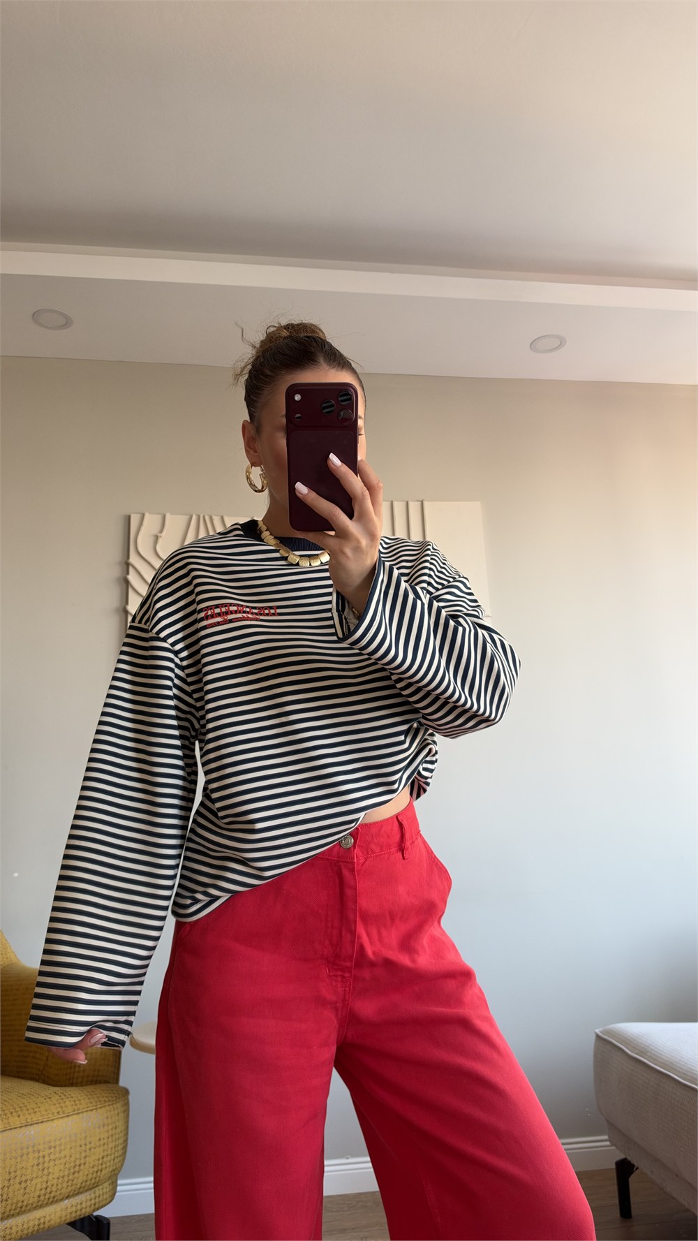 Çizgili Basic  Sweat Los 75 Lacivert