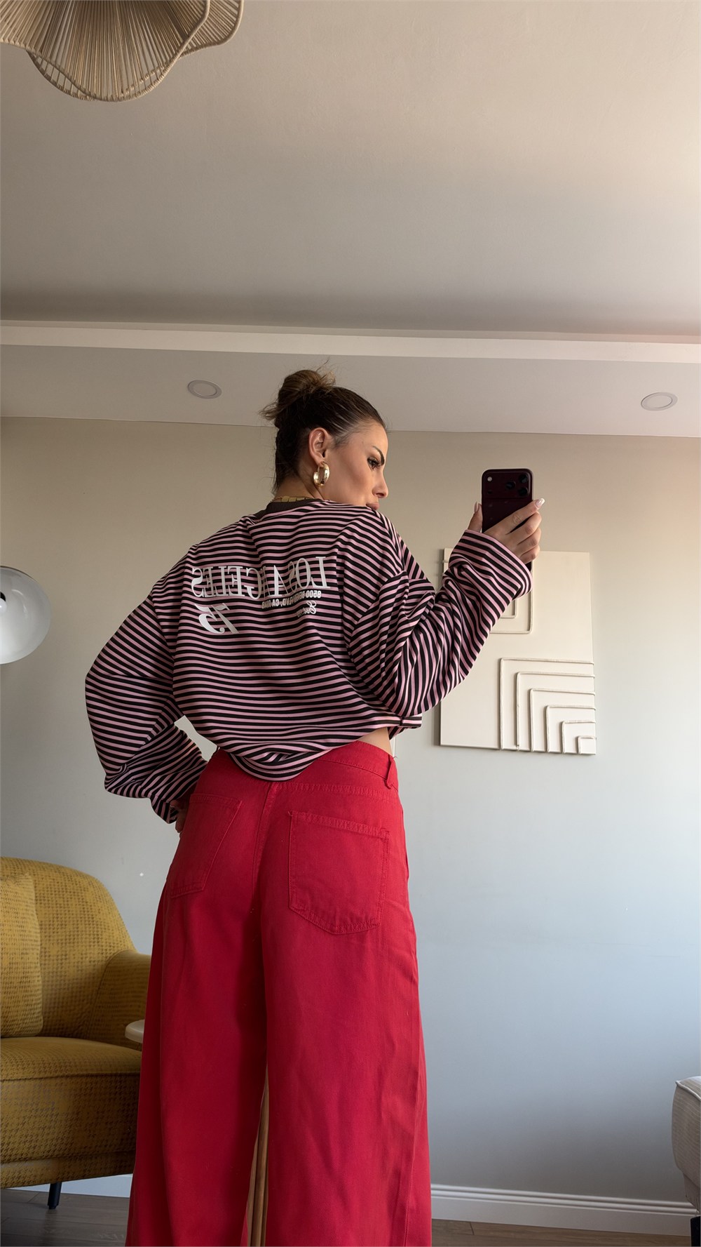 Çizgili Basic  Sweat Los 75 Pembe