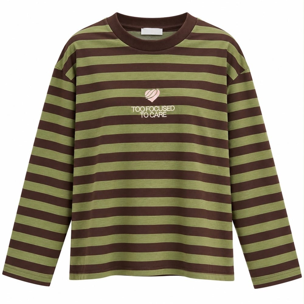 Çizgili Basic Sweatshırt Kahveli