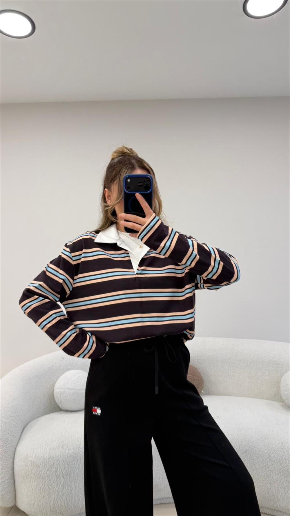 ÇİZGİLİ KAHVE SWEAT