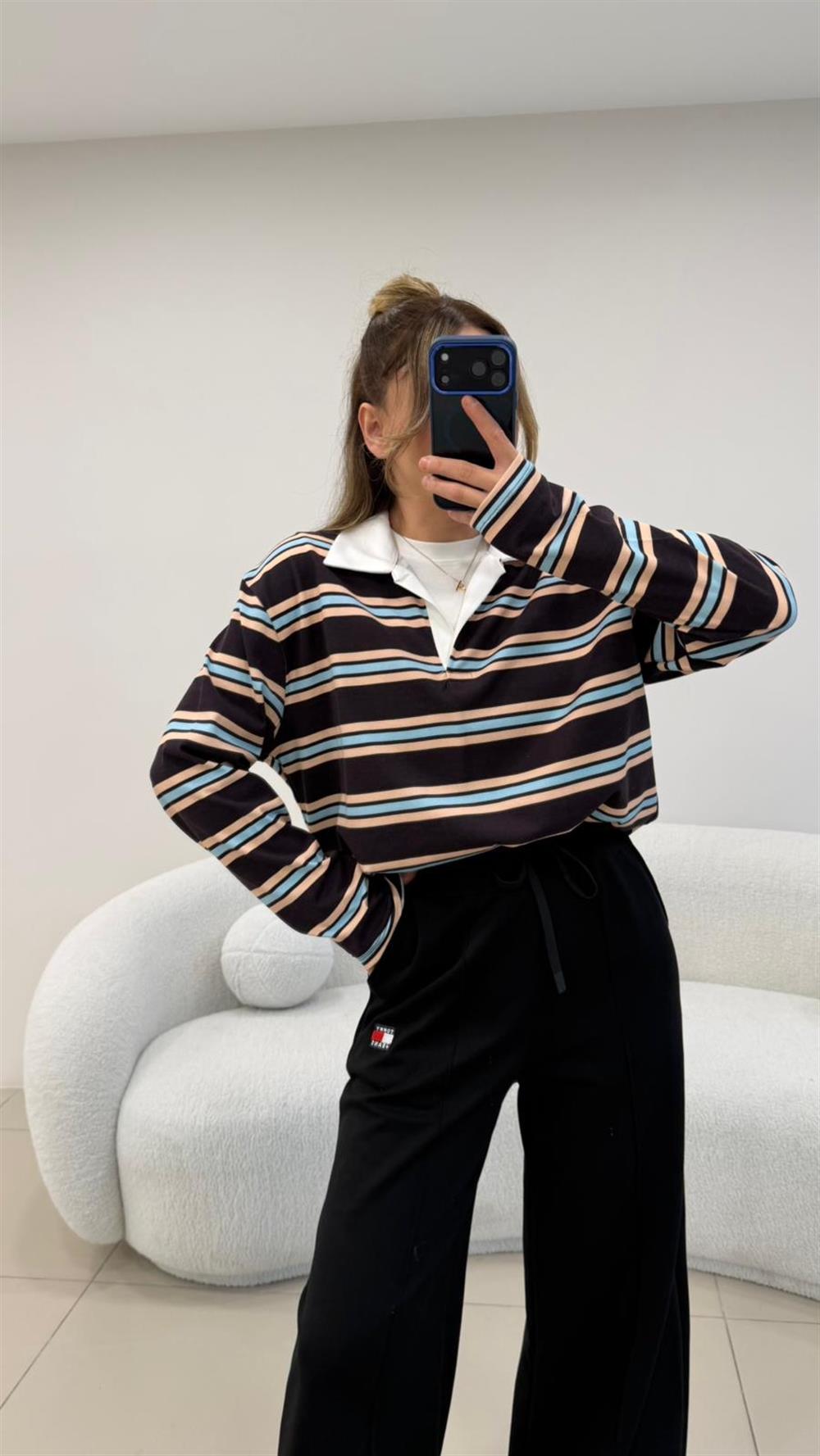 ÇİZGİLİ KAHVE SWEAT