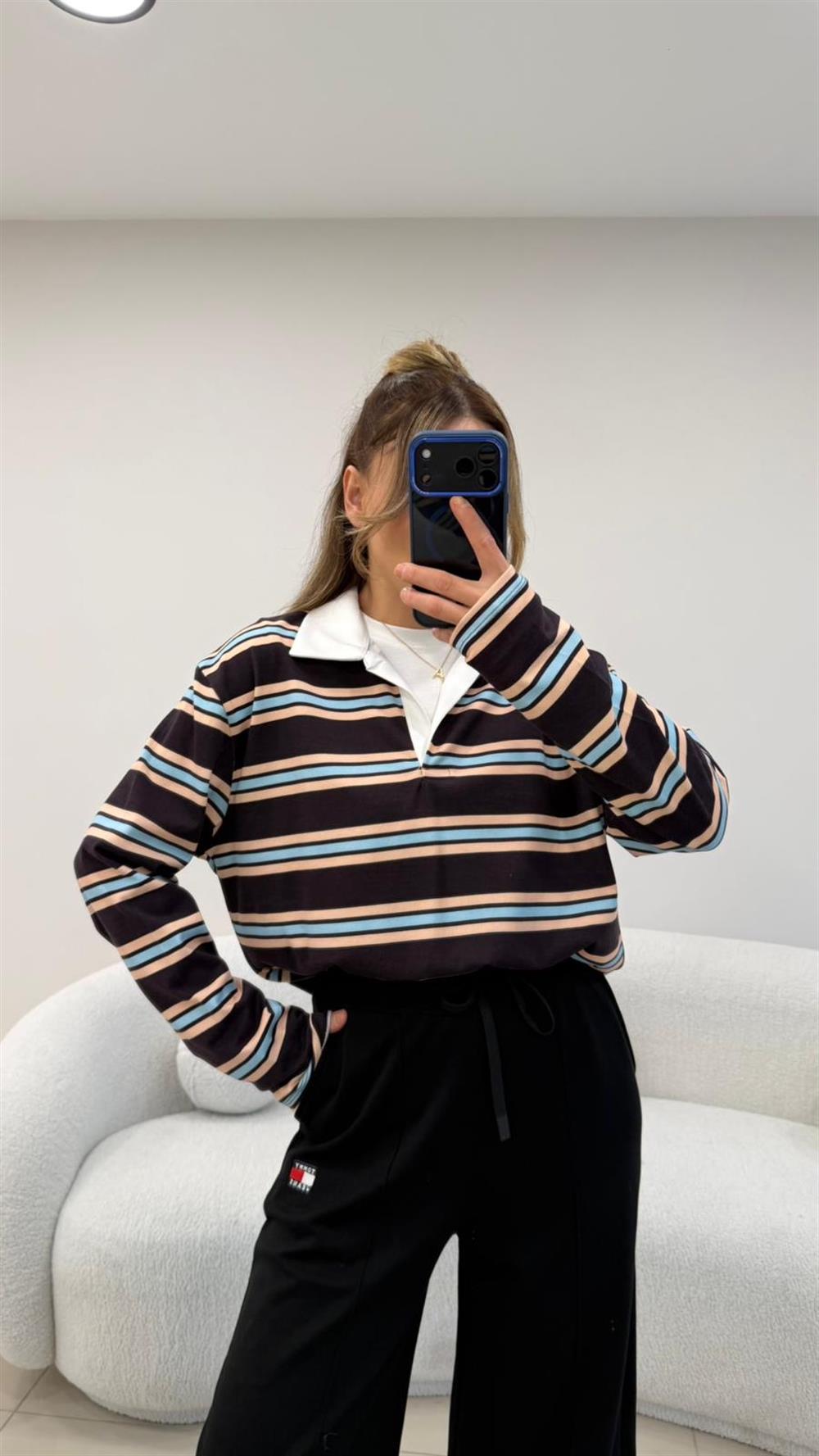 ÇİZGİLİ KAHVE SWEAT