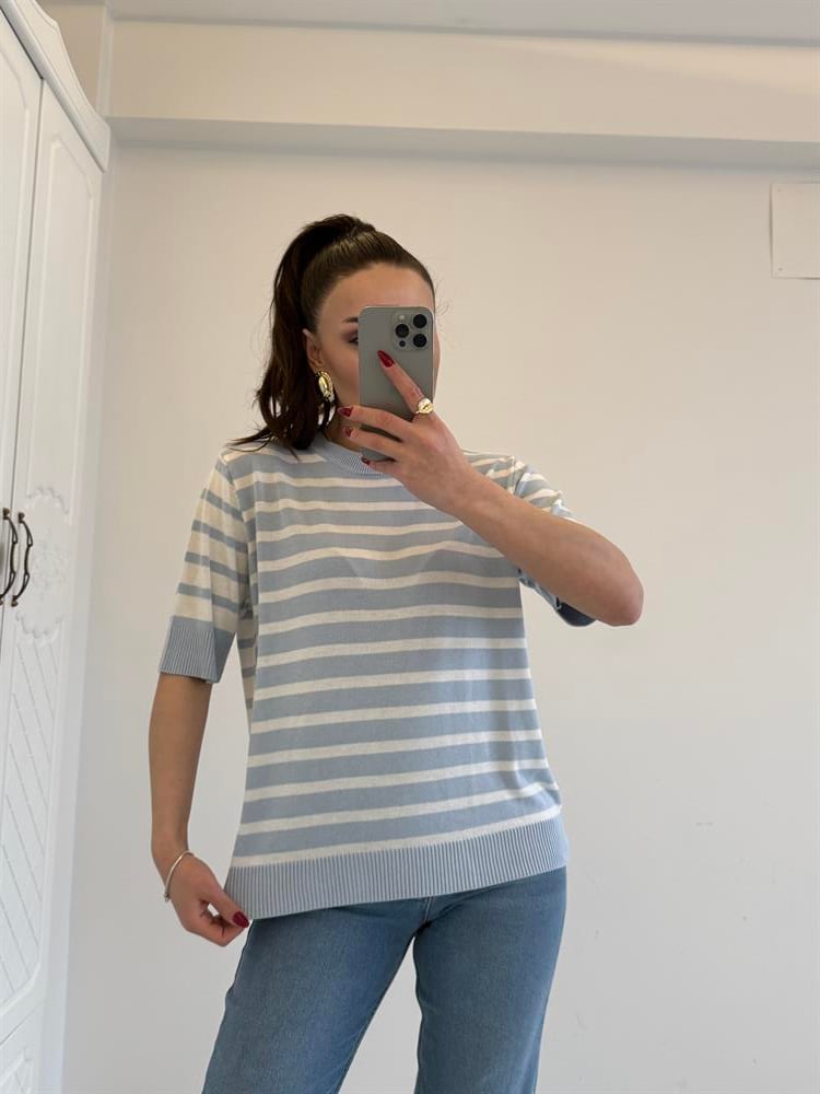 ÇİZGİLİ PAMUK BLUZ BEBE MAVİ